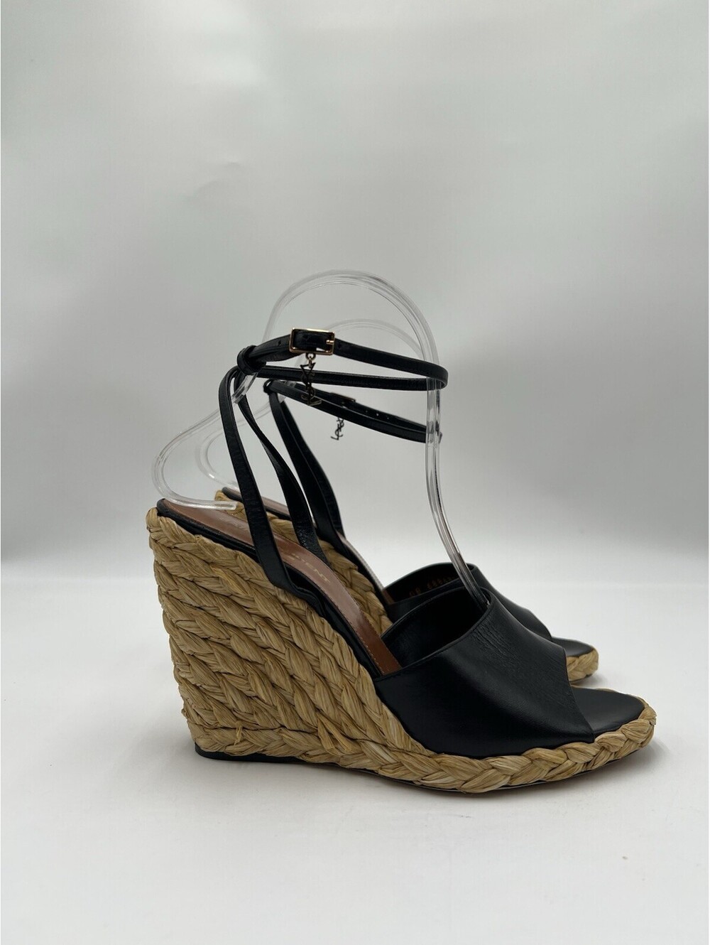 Saint Laurent Paloma 95 leather espadrille wedge sandals in black Size 37.5